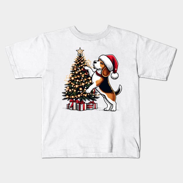 Beagle Dog Christmas Kids T-Shirt by Graceful Designs